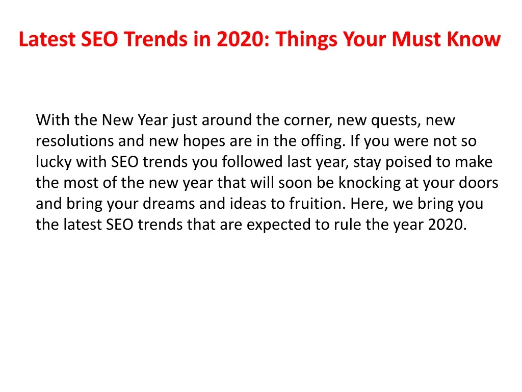 latest seo trends in 2020 things your must know