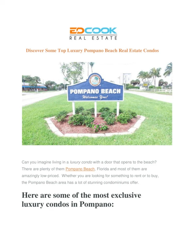 Top Luxury Pompano Beach Real Estate Condos