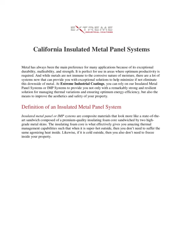 Insulated Metal Panel Systems