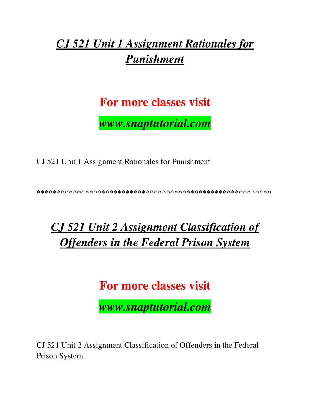 cj 521 unit 1 assignment rationales for punishment