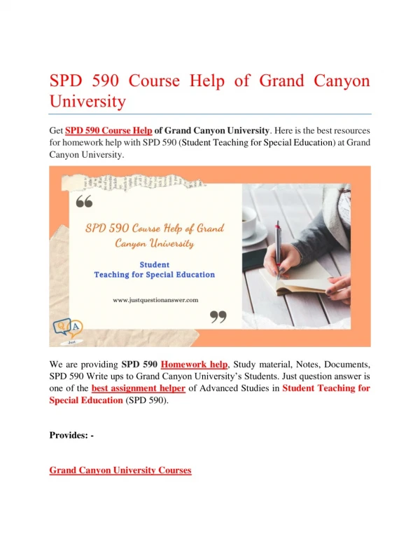 SPD 590 Course Help of Grand Canyon University