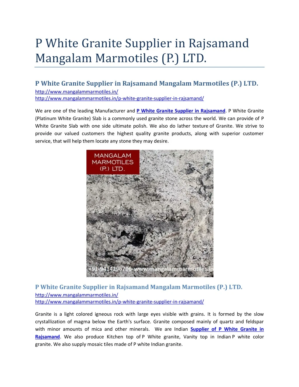 p white granite supplier in rajsamand mangalam