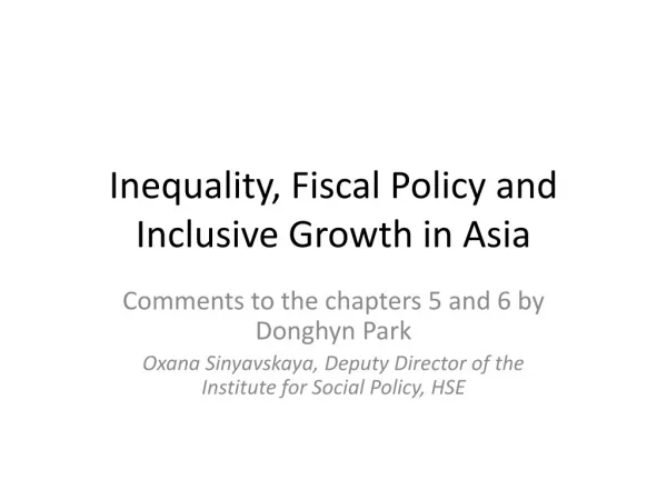 Inequality, Fiscal Policy and Inclusive Growth in Asia