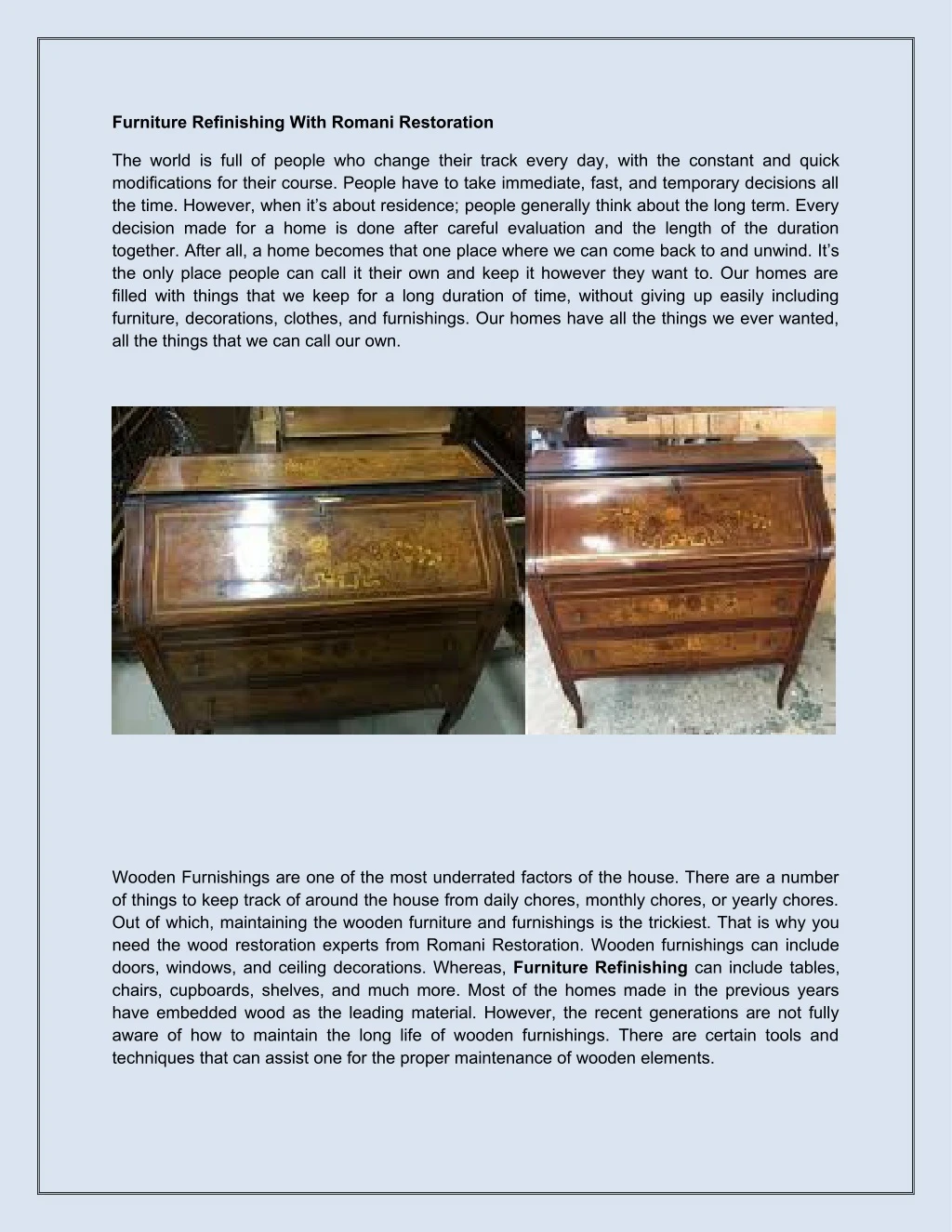 furniture refinishing with romani restoration