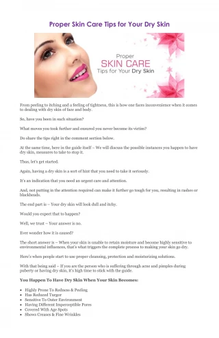 Proper Skin Care Tips for Your Dry Skin