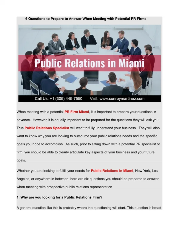6 Questions to Prepare to Answer When Meeting with Potential PR Firms