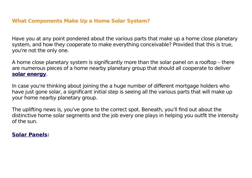 what components make up a home solar system