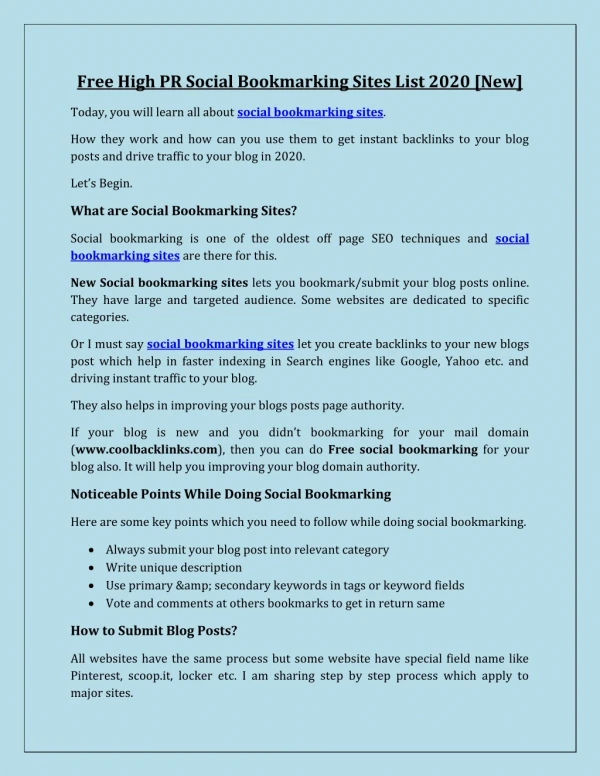 Free High PR Social Bookmarking Sites List 2020 [New]