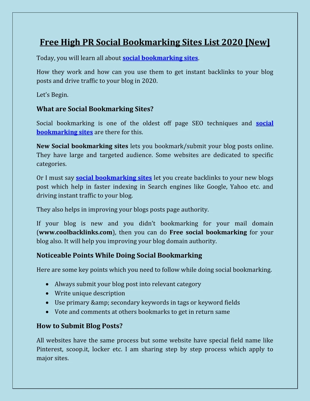 free high pr social bookmarking sites list 2020