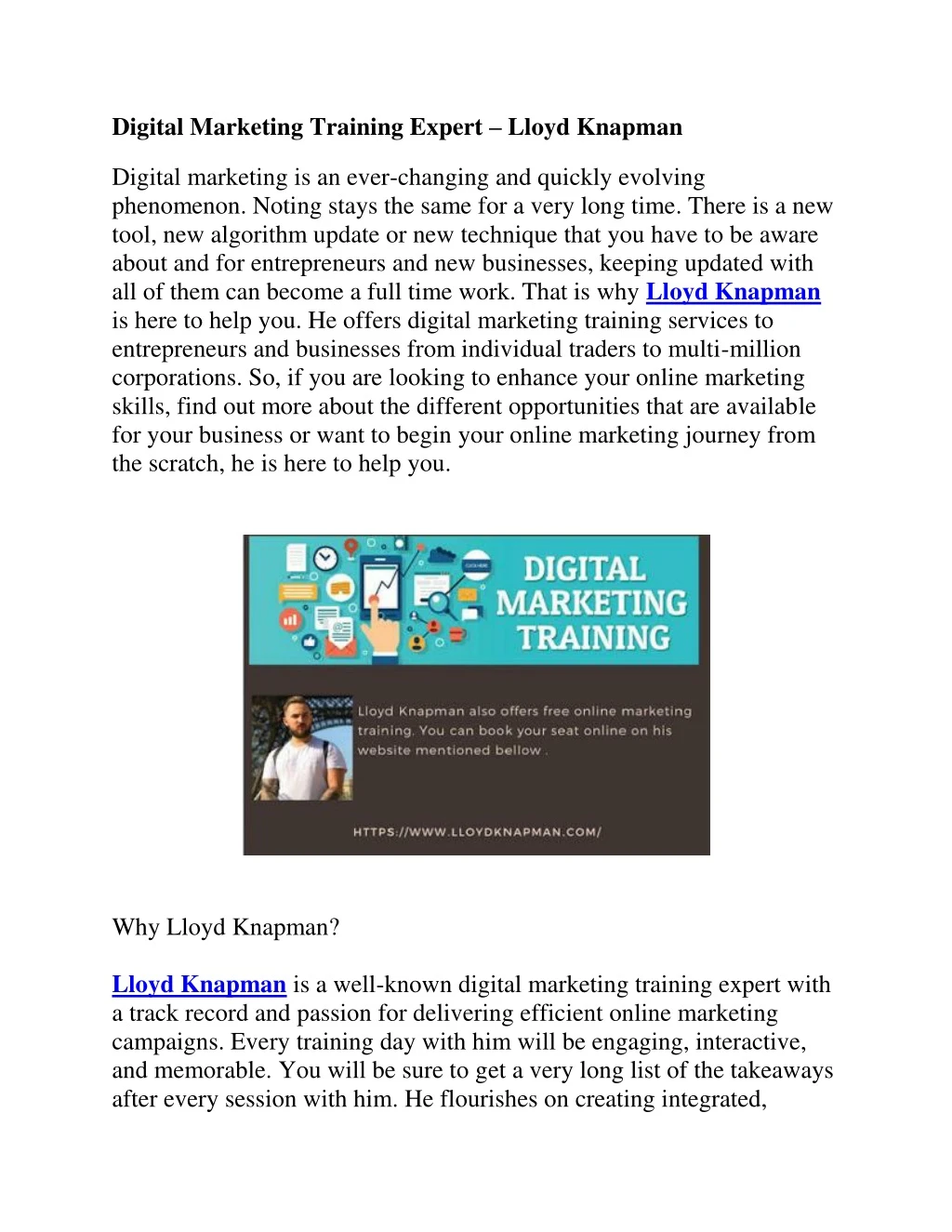 digital marketing training expert lloyd knapman