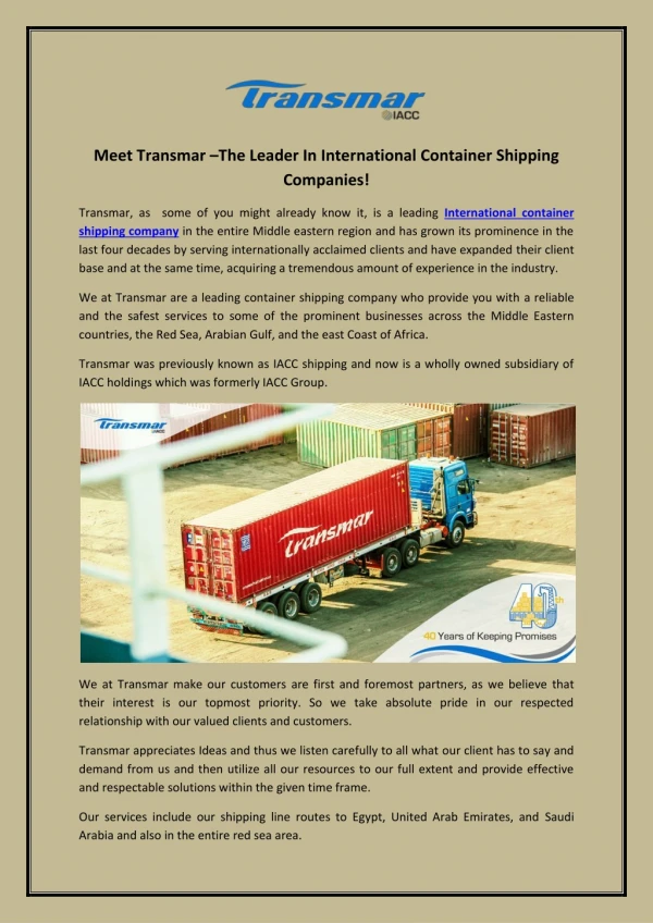 Meet Transmar –The Leader In International Container Shipping Companies!
