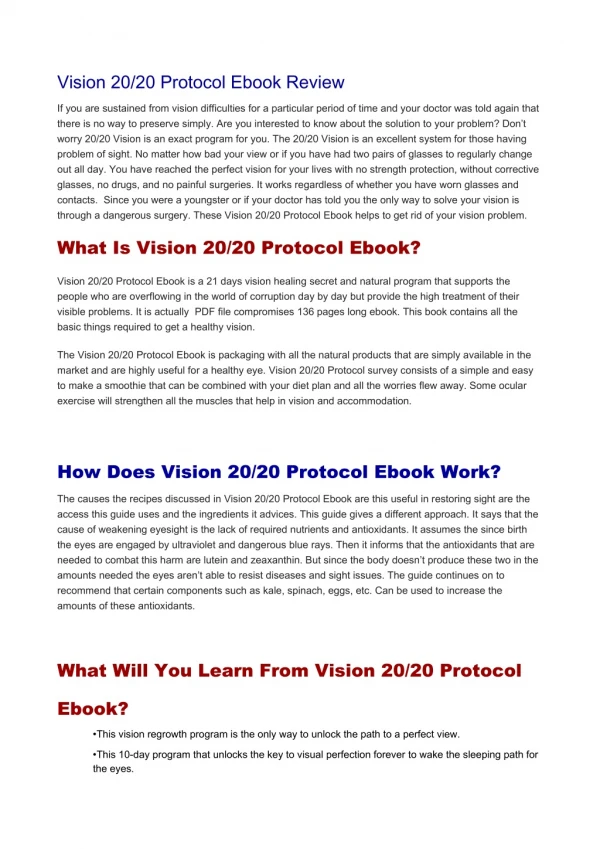 Vision 20/20 Protocol Ebook (Updated 2019) Review – Improve Your Vision Safely!