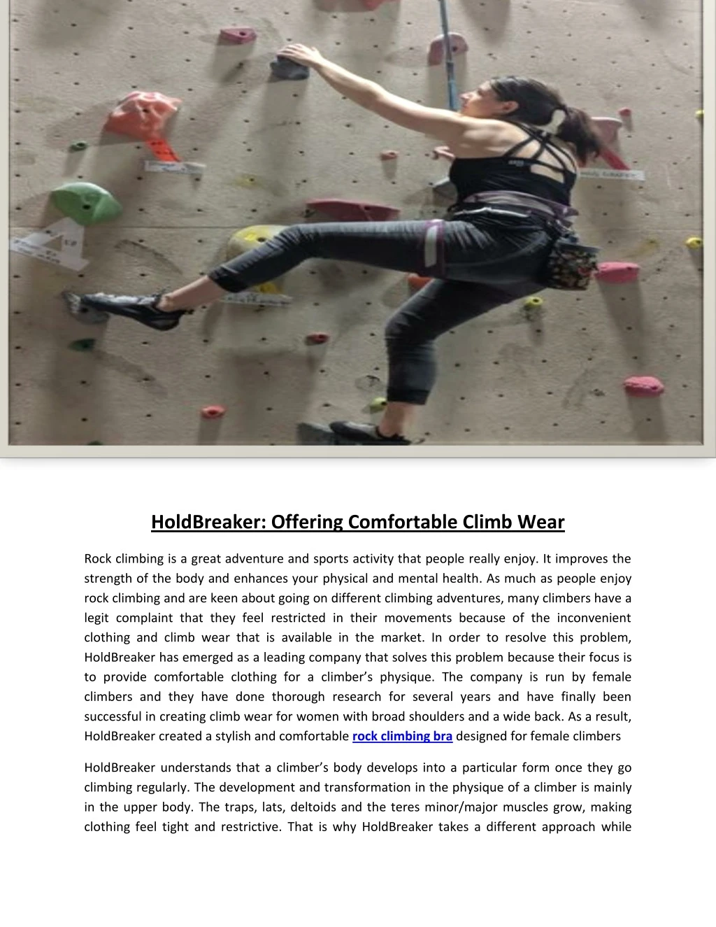 holdbreaker offering comfortable climb wear
