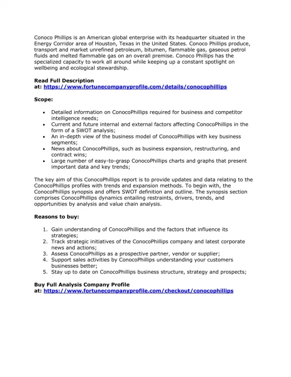 ConocoPhillips - Company Profile & SWOT Analysis