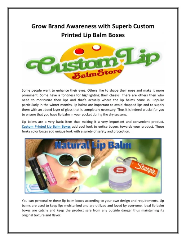 Grow Brand Awareness with Superb Custom Printed Lip Balm Boxes