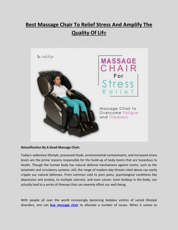Best Massage Chair to Relief Stress and Amplify the Quality of Life