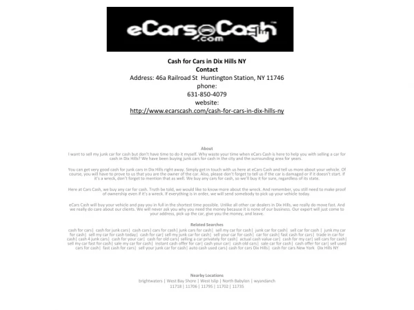 Cash for Cars in Dix Hills NY