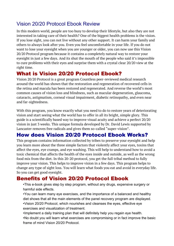 Vision 20/20 Protocol Ebook (Updated 2019) Review – How to improve your vision naturally?