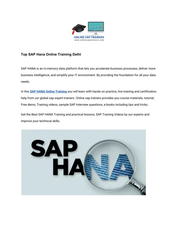 top sap hana online training delhi sap hana
