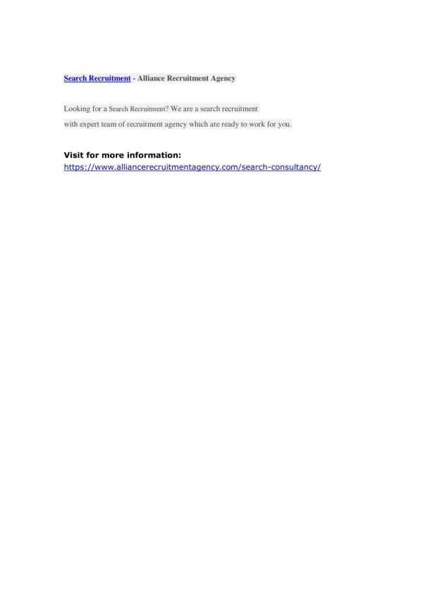 search recruitment alliance recruitment agency