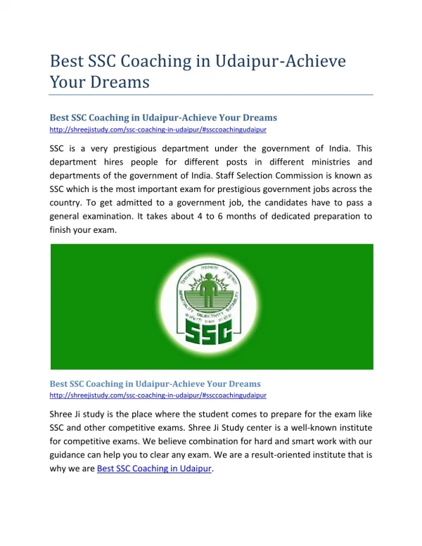 best ssc coaching in udaipur achieve your dreams