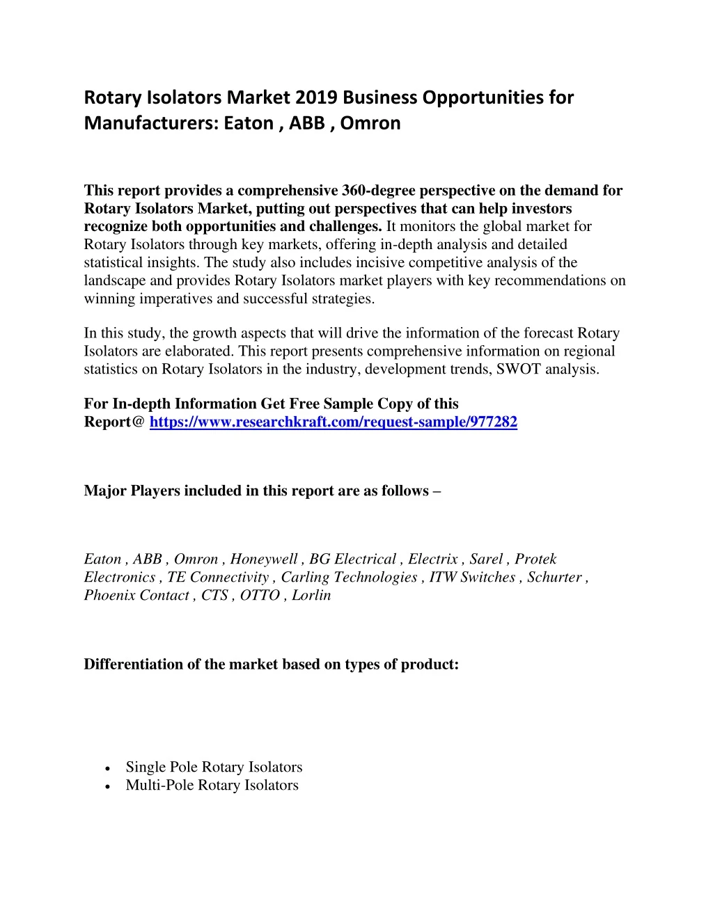 rotary isolators market 2019 business