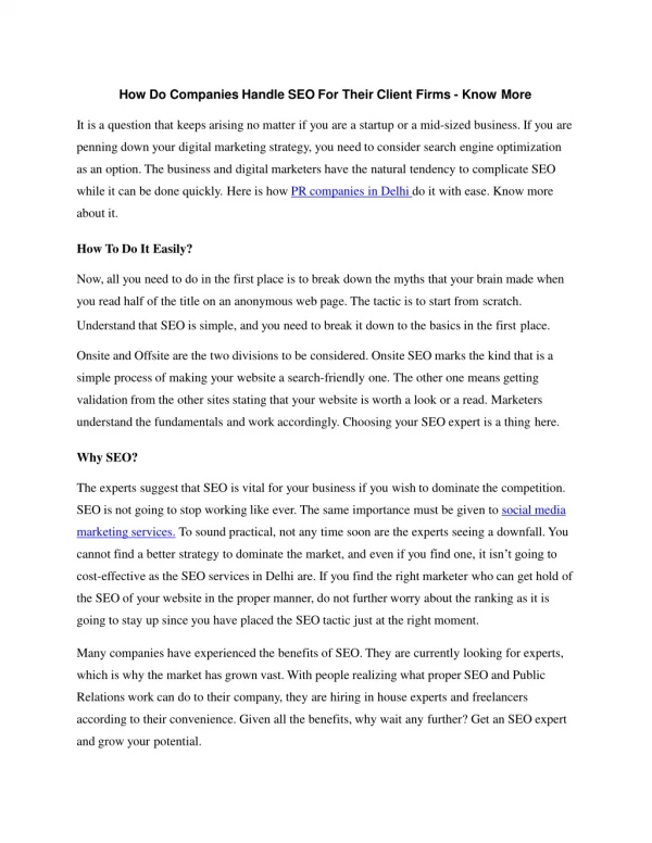 how do companies handle seo for their client