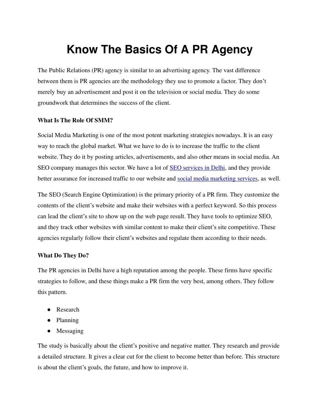 know the basics of a pr agency