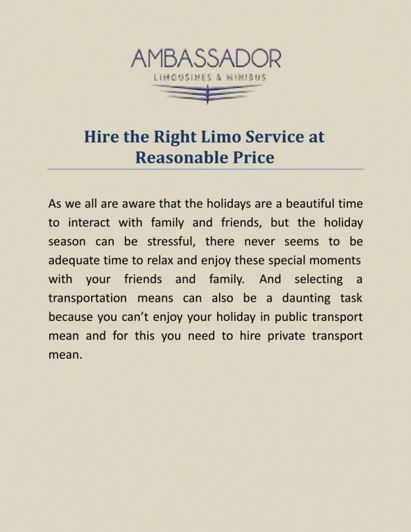 Hire the Right Limo Service at Reasonable Price