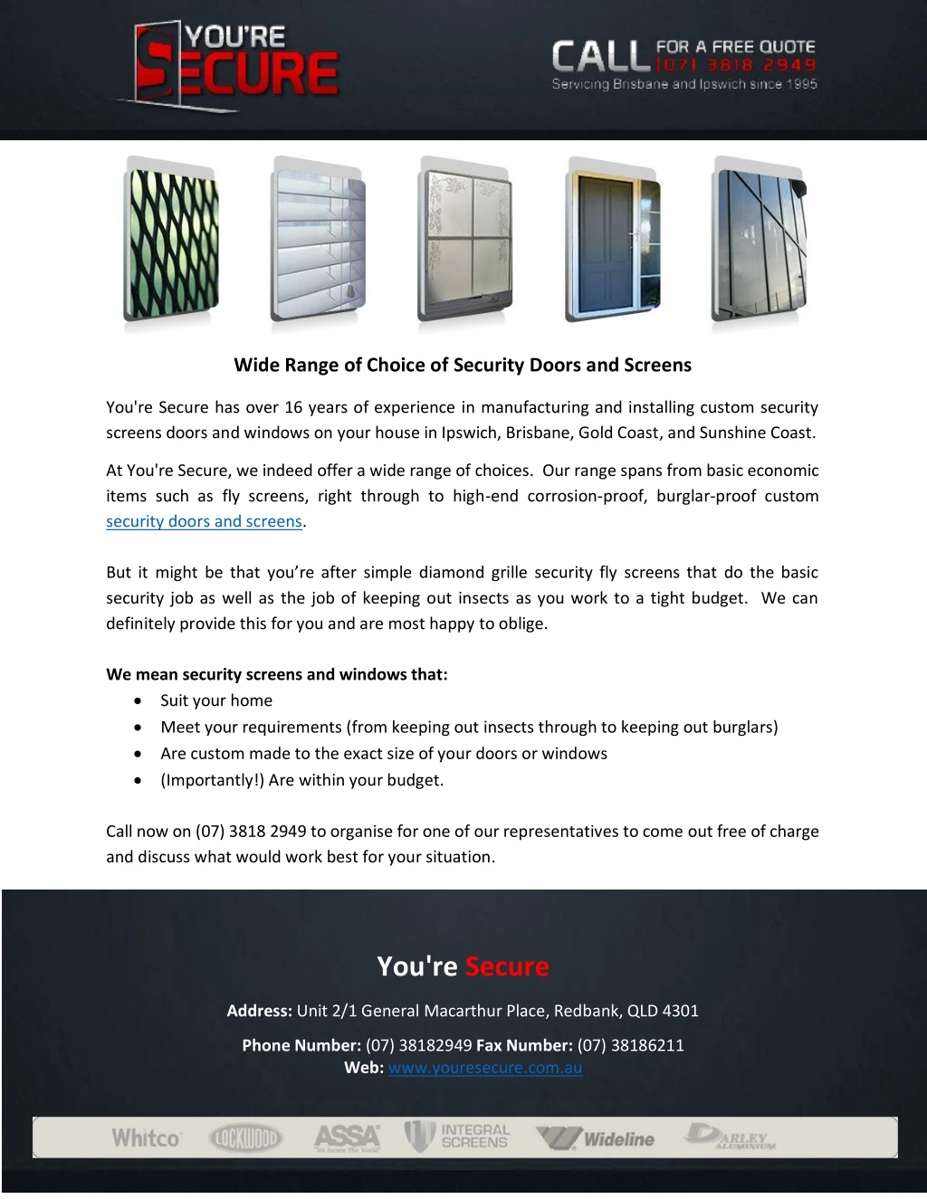 wide range of choice of security doors and screens