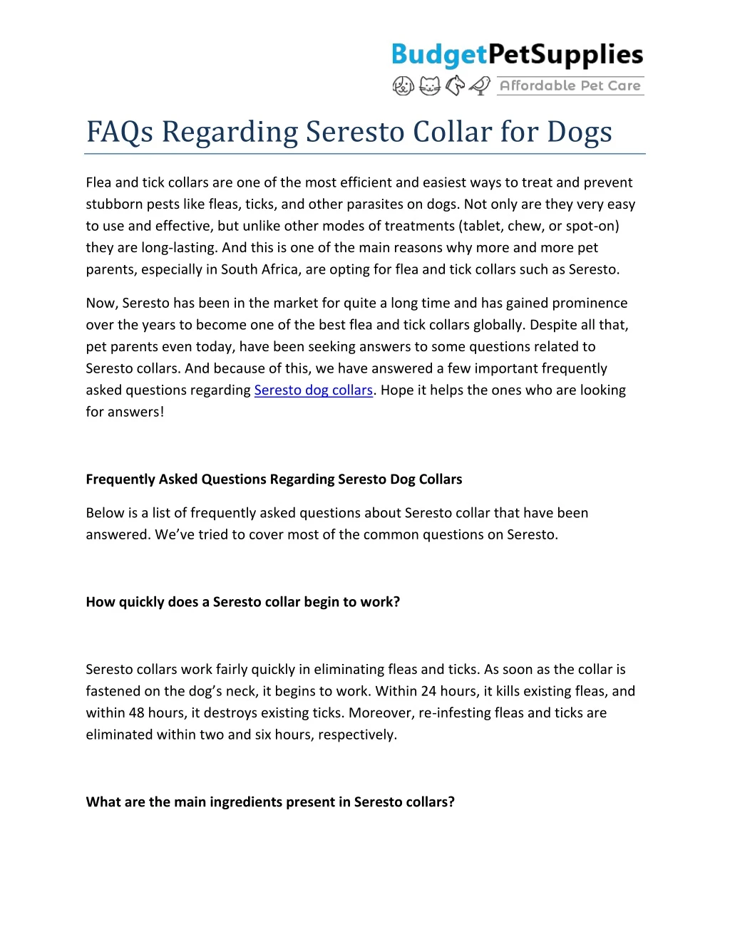 faqs regarding seresto collar for dogs