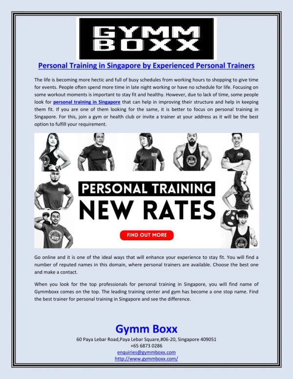 Personal Training in Singapore by Experienced Personal Trainers