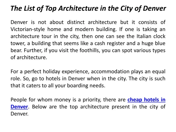 The List of Top Architecture in the City of Denver