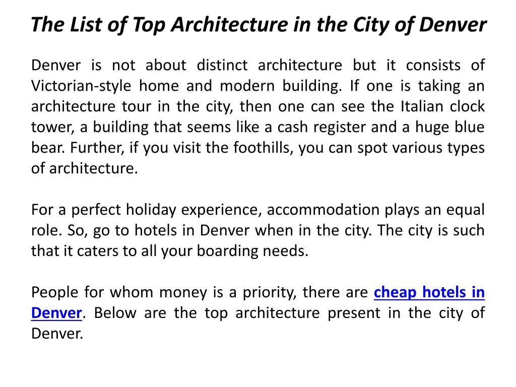 the list of top architecture in the city of denver