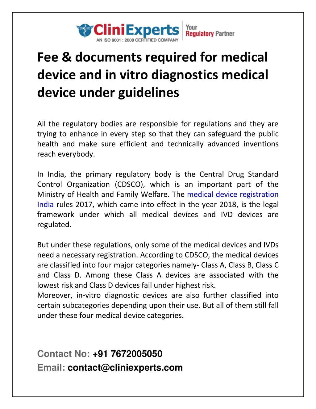 fee documents required for medical device