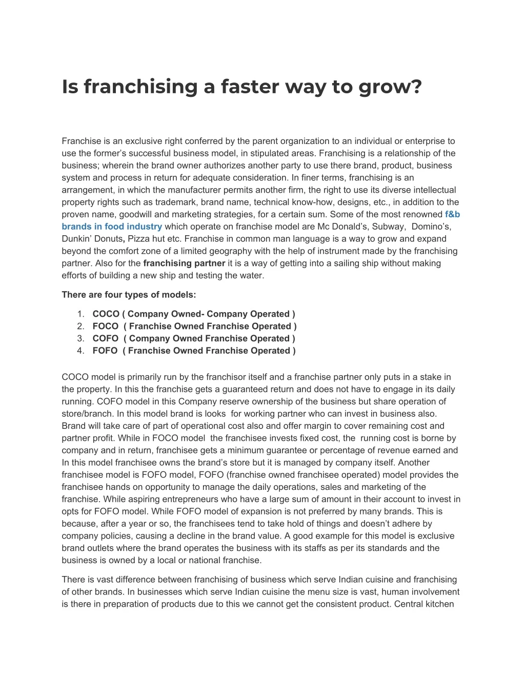 is franchising a faster way to grow