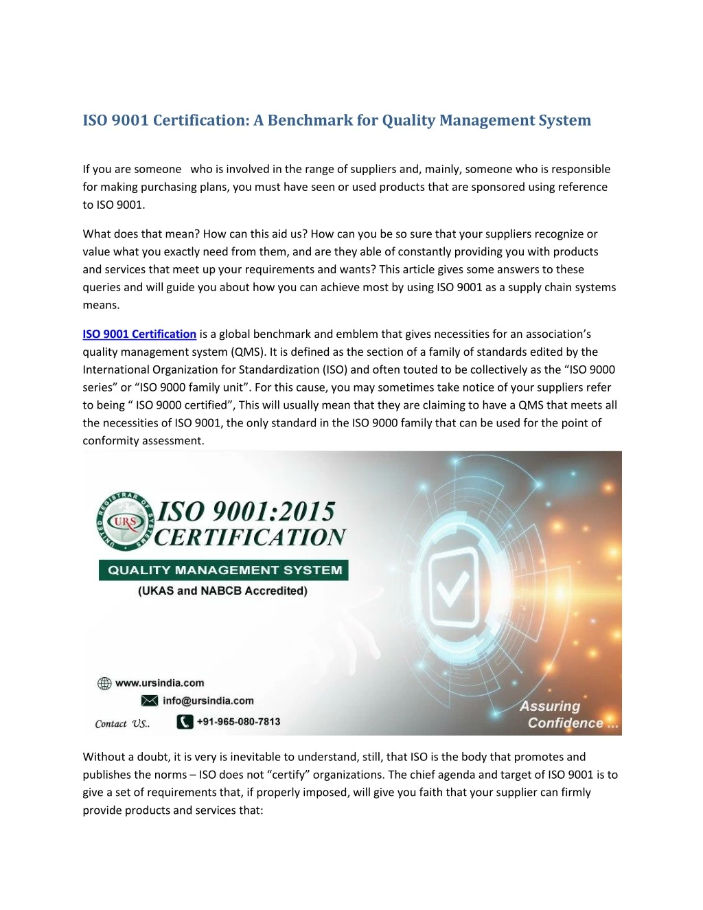 iso 9001 certification a benchmark for quality