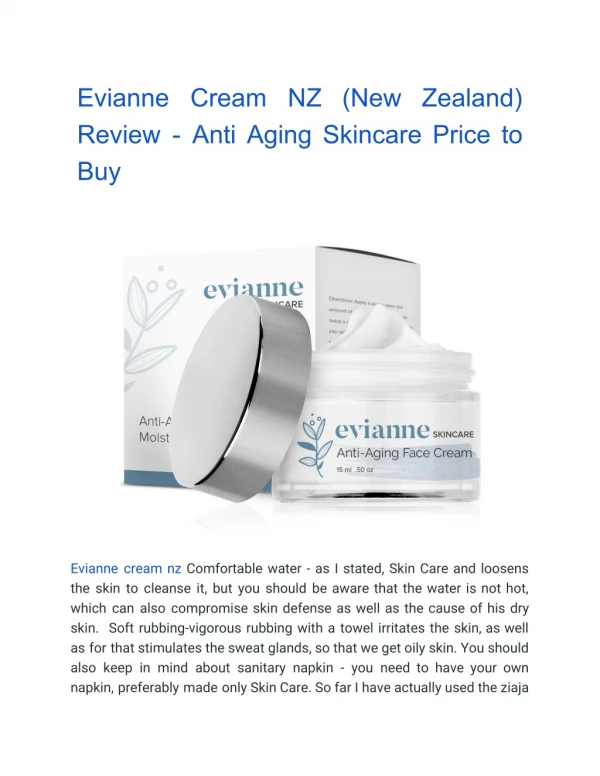 Evianne Cream NZ (New Zealand) Review - Anti Aging Skincare Price to Buy