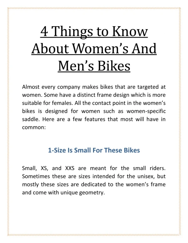 4 Things to Know About Women’s And Men’s Bikes