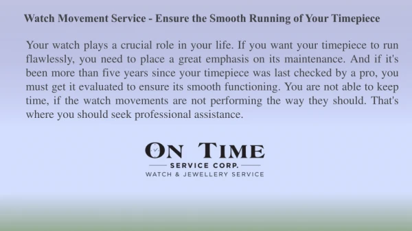 Watch Movement Service - Ensure the Smooth Running of Your Timepiece