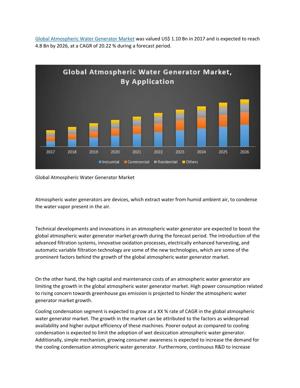 global atmospheric water generator market