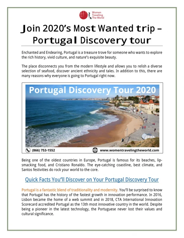 Join 2020’s Most Wanted Trip ➡ Portugal Discovery Tour