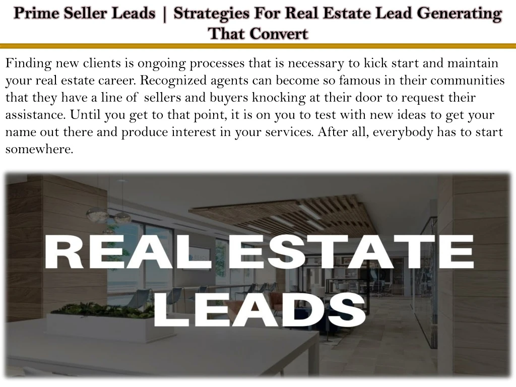prime seller leads strategies for real estate