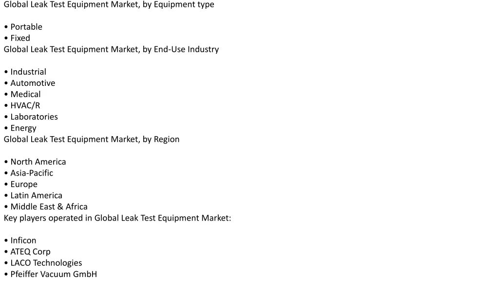 global leak test equipment market was valued