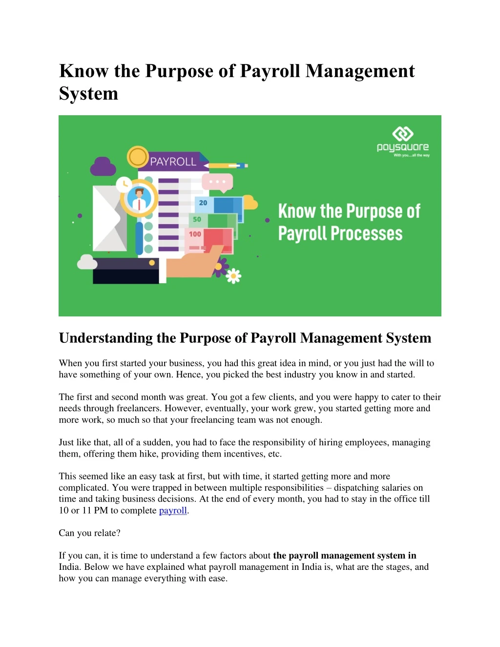 know the purpose of payroll management system