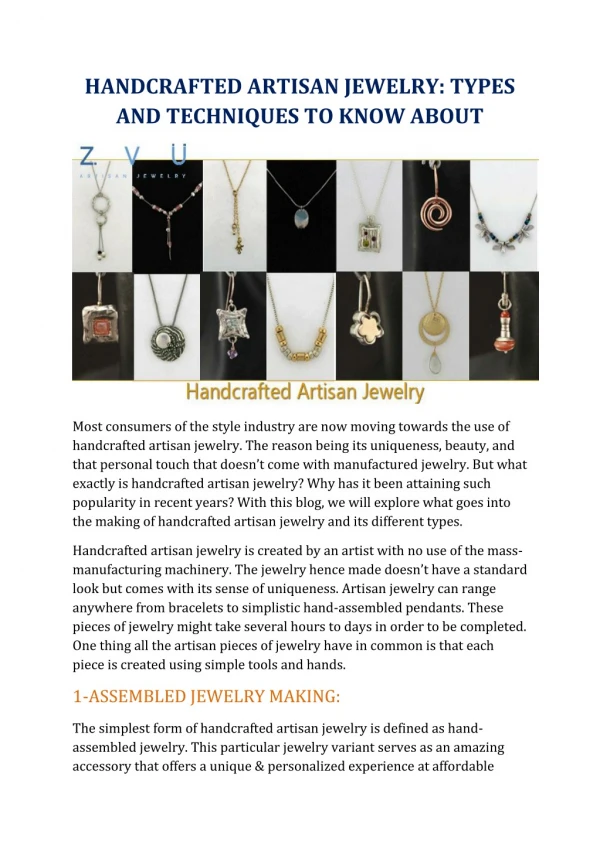 handcrafted artisan jewelry types and techniques