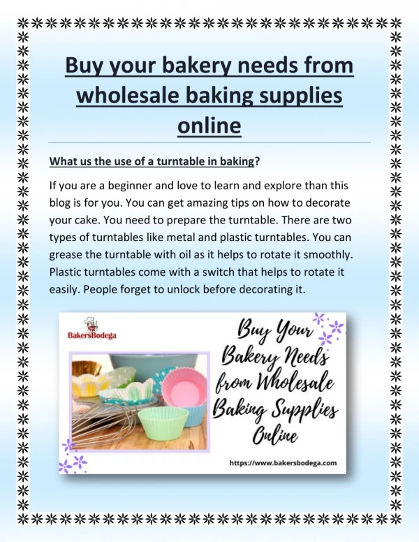 Buy your bakery needs from wholesale baking supplies online