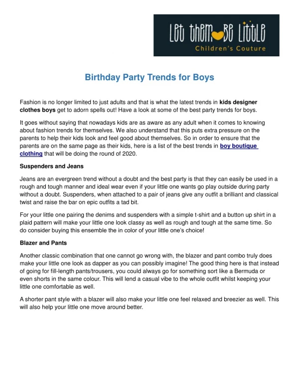 Birthday Party Trends For Boys