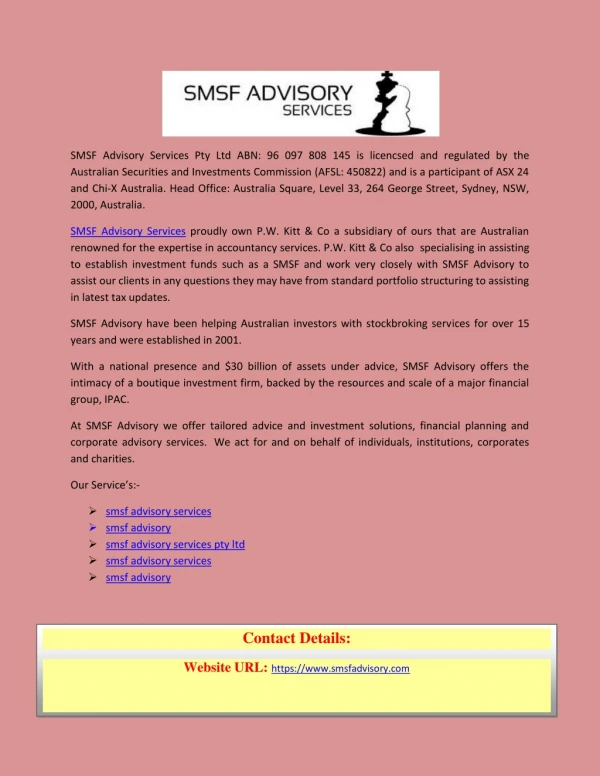 smsf advisory services