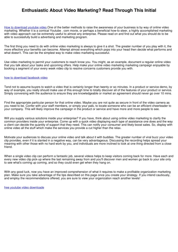 enthusiastic about video marketing read through